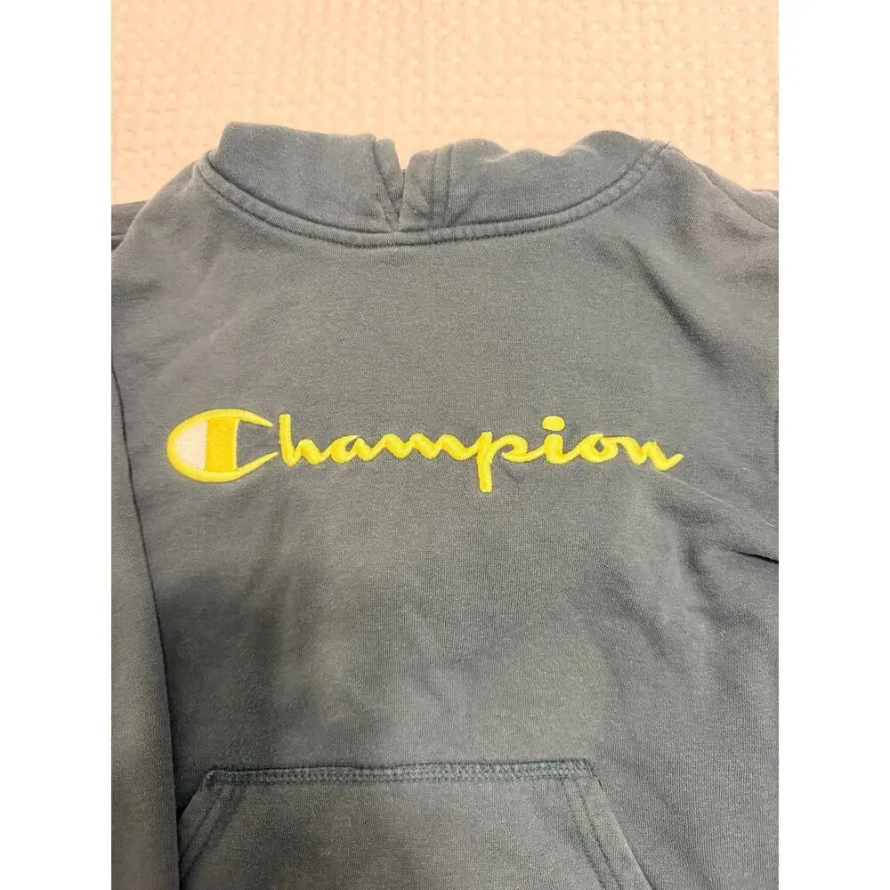 Champion Youth Large Script Logo Pullover Hoodie Sweatshirt Green